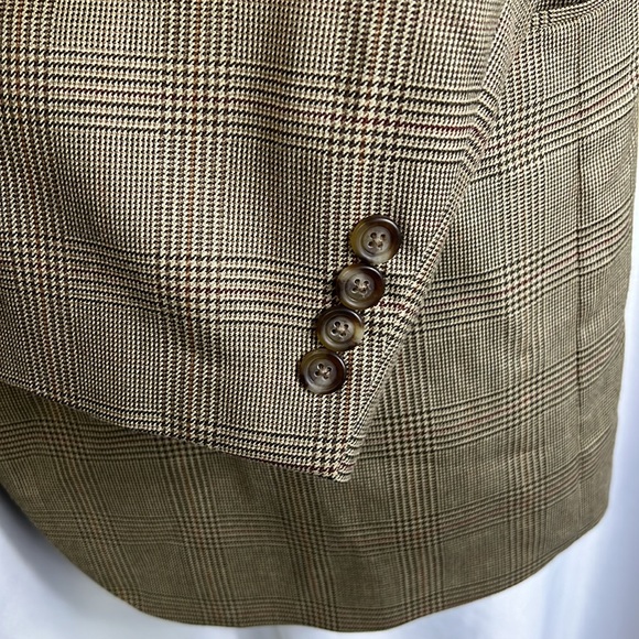 Jos A. Bank Wool Silk Blend Tan Brown Houndstooth Plaid Sports Coat Blazer 48R - Picture 5 of 15